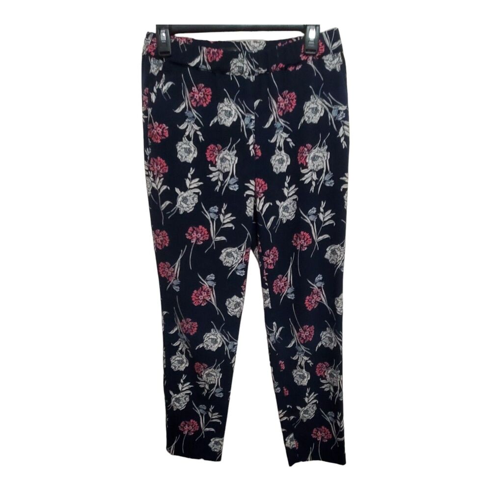 Ann Taylor Pants Floral Navy Blue Pink Pull On Style Size XS Cottagecore Boho